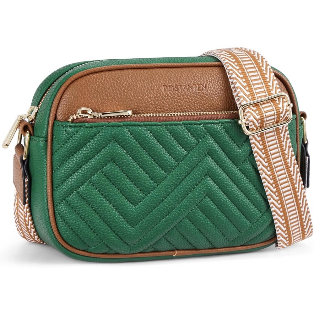 Green and Brown Quilted Crossbody Bag